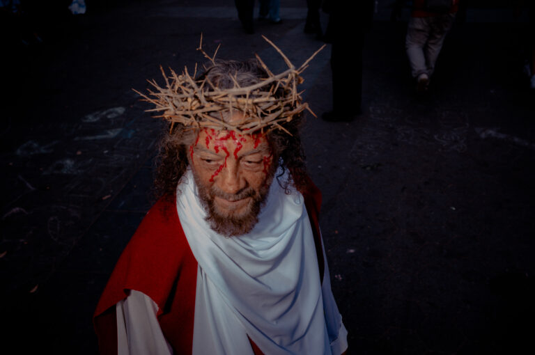 Man with a crown of thorns. Washington Square Park. New York CIty, NY. 2024.